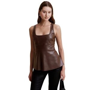 Banana Republic Brown Faux Leather Peplum Top